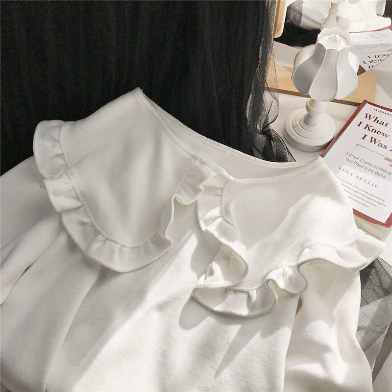 Sweet Peter Pan Collar Medium-long Sweatshirt Causal Long Sleeve Women Hoodies Spring Korean Top Jumper 6E755 210603