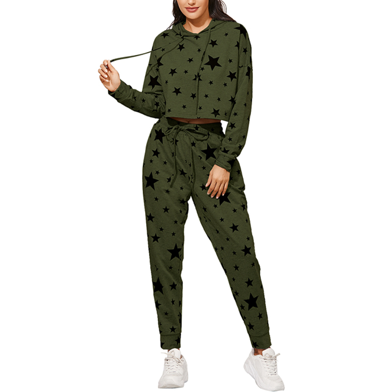Casual Tracksuit Women 2 Piece Set Female Hooded Sweatshirt And Pants Sportwear Suit print Hoodies Clothes Autumn fitness suit 210515