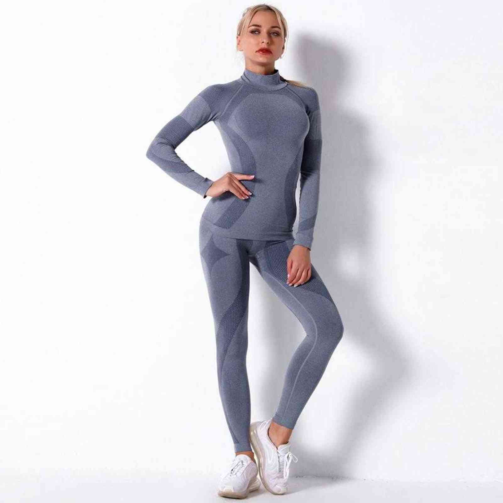 Women Thermal Underwear Suit Spring Autumn Winter Quick Dry Thermo Turtleneck Underwear Sets Female Fitness Knitted Long Johns 211105