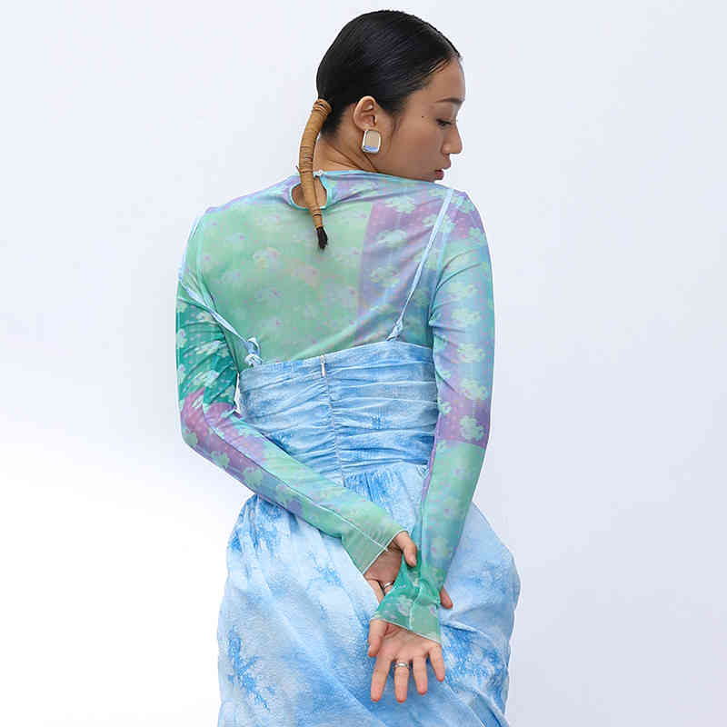 TWOTWINSTYLE Casual Print Women T-Shirt O Neck Long Sleeve Elastic Fabric Slim Hit Color T Shirt Female Fashion Clothes New 210401