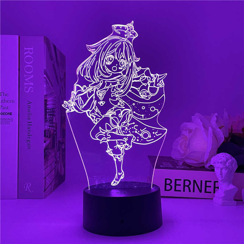 Genshin Impact Game Character Stand Model Plate Klee Diluc Venti Qiqi Barbara Zhongli Xiao Acrylic Standing Sign Led Night Light Y0728