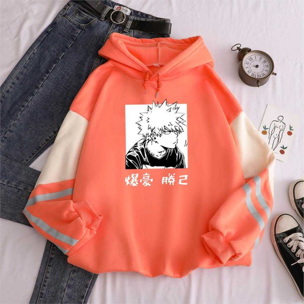 My Hero Academia Katsuki Bakugo Color Matching Hoodies Sweatshirt Harajuku Pullover Anime Printed Clothes Unisex Winter Hoodies Y0804
