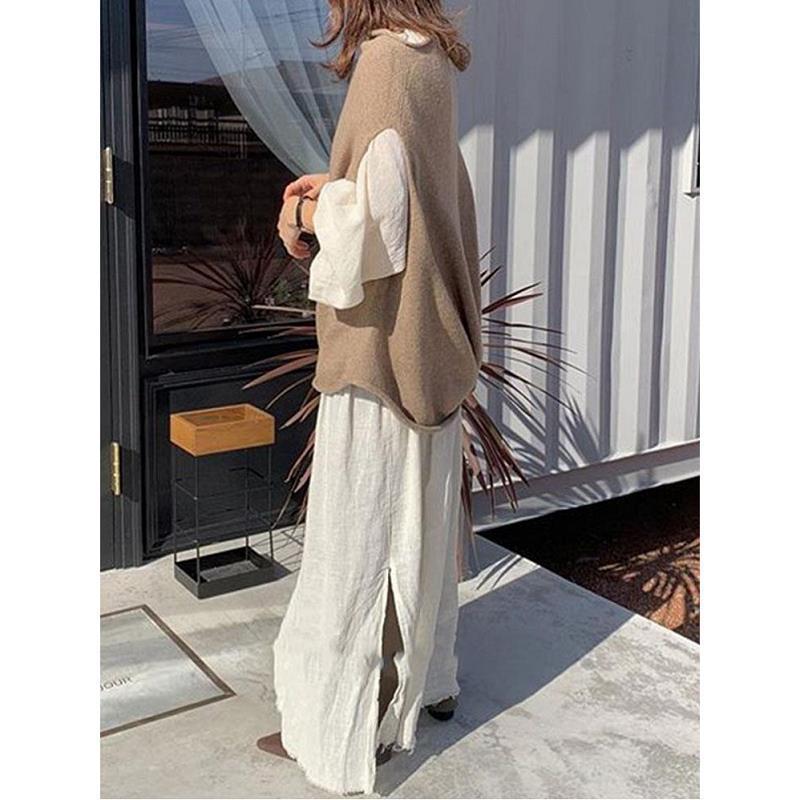 Nomikuma Fashion Causal Women Two Pieces Suits Long Sleeve Loose Blouse Dress + Knitted Korean Sweater Vest Sets 6D779 210427
