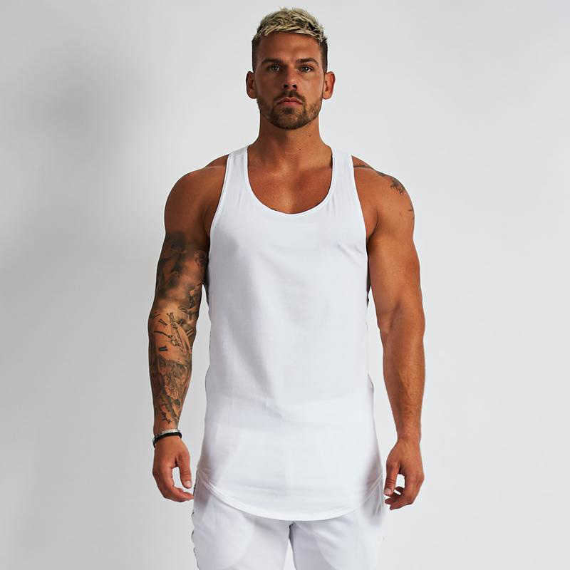 Plain Cotton Bodybuilding Sleeveless Shirts Gym Tank Top Men Fitness Tops Mens Singlets Street Workout Vest Clothes 210623