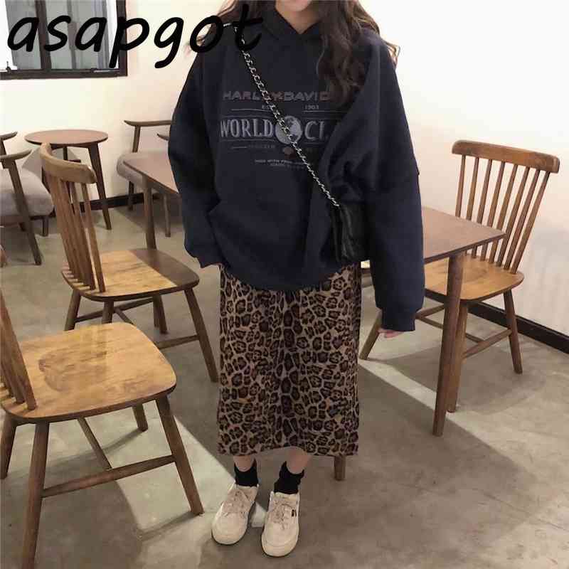 Retro Elastic Waist Side Split Leopard Skirt Women Autumn A Line Slim Faldas Mujer Moda Chic High Street Fashion Temperament 210429