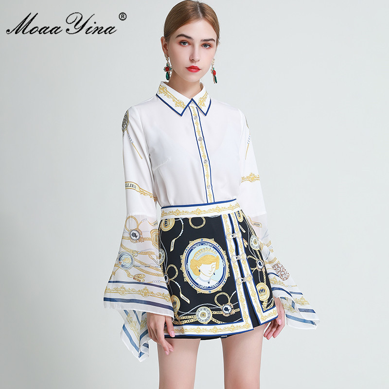 Fashion Designer Set Spring Autumn Women Flare Sleeve Shirt Tops+shorts Vintage Print Two-piece sets 210524, White
Fashion Designer Set Spring Autumn Women Flare Sleeve Shirt Tops+shorts Vintage Print Two-piece sets 210524, White