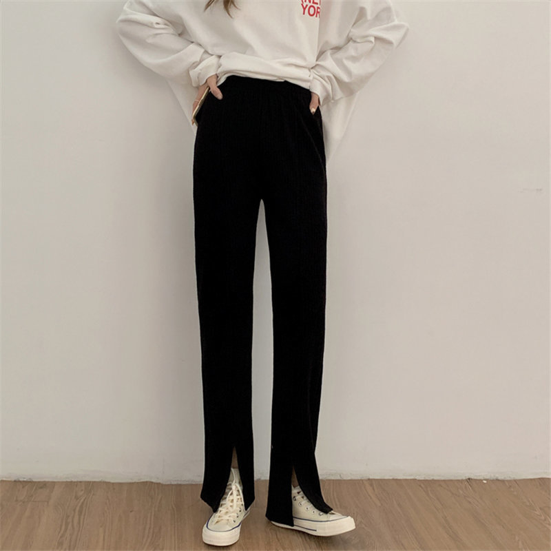 Korean Slim High Waist Stylish Women Streetwear All Match Casual Office Lady Trousers Chic Split Boot Cut Solid Pants 210421