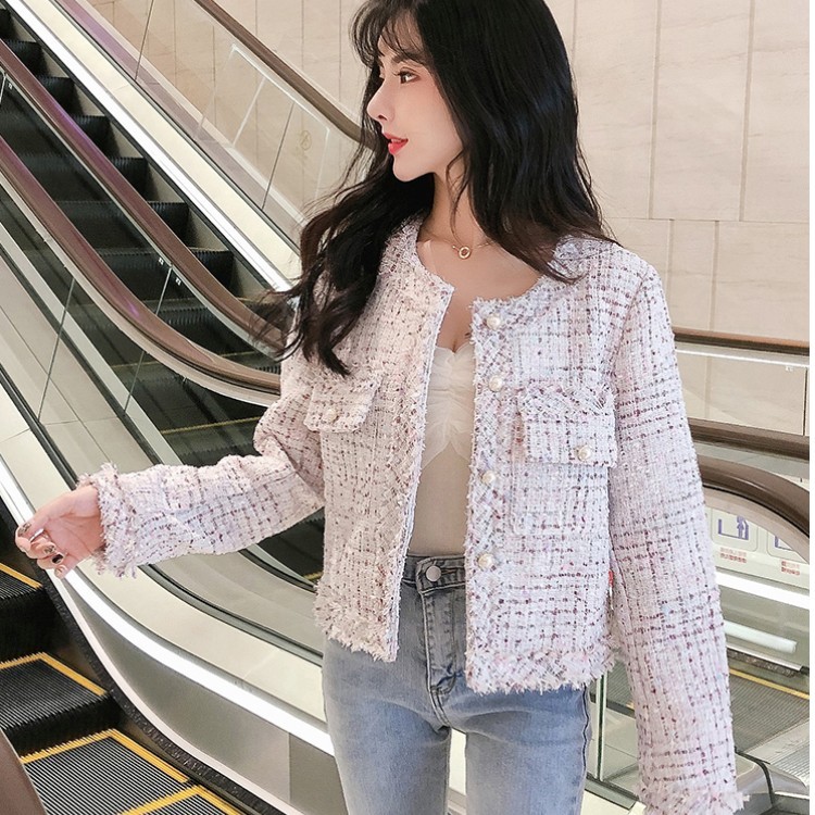 Autumn women Tweed Jacket high quality Small Fragrance Korean Short Elegant Patchwork Female 210519