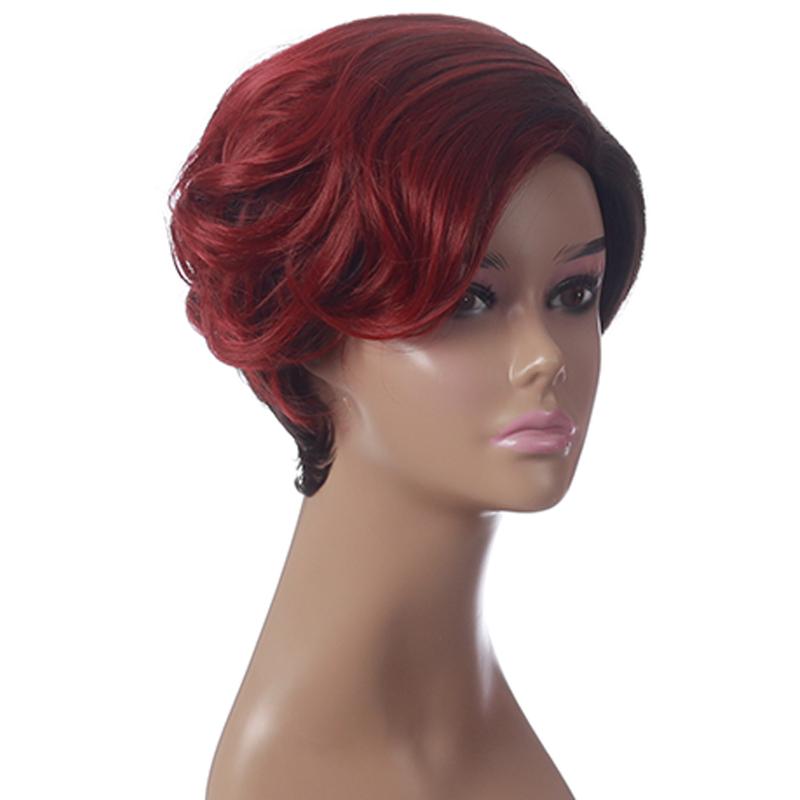Synthetic Wigs Short Curly For Black Women With Bangs Natural And Wine Red Hair Daily Use Heat Resistant Fiber Wig