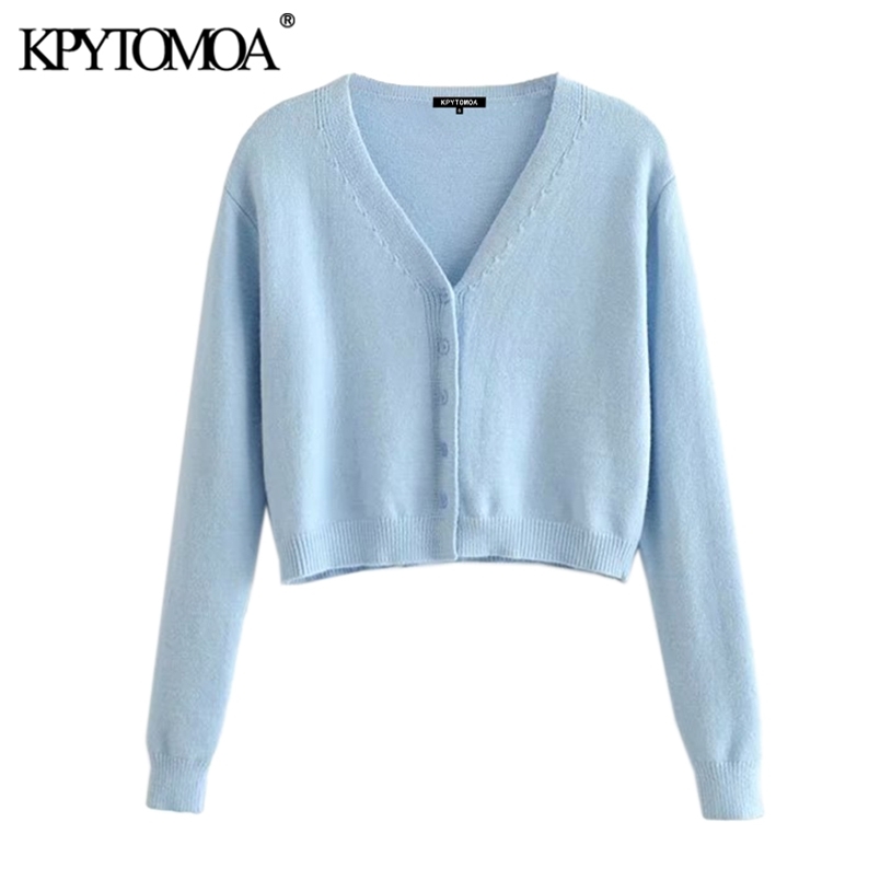 Women Fashion Single Breasted Cropped Knitted Cardigan Sweater Long Sleeve Female Outerwear Chic Tops 210420
