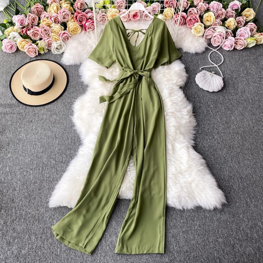 short sleeve v neck backless womens jumpsuits bodysuit summer fashion bandage elegant ladies solid casual rompers korean, Black;white
short sleeve v neck backless womens jumpsuits bodysuit summer fashion bandage elegant ladies solid casual rompers korean, Black;white