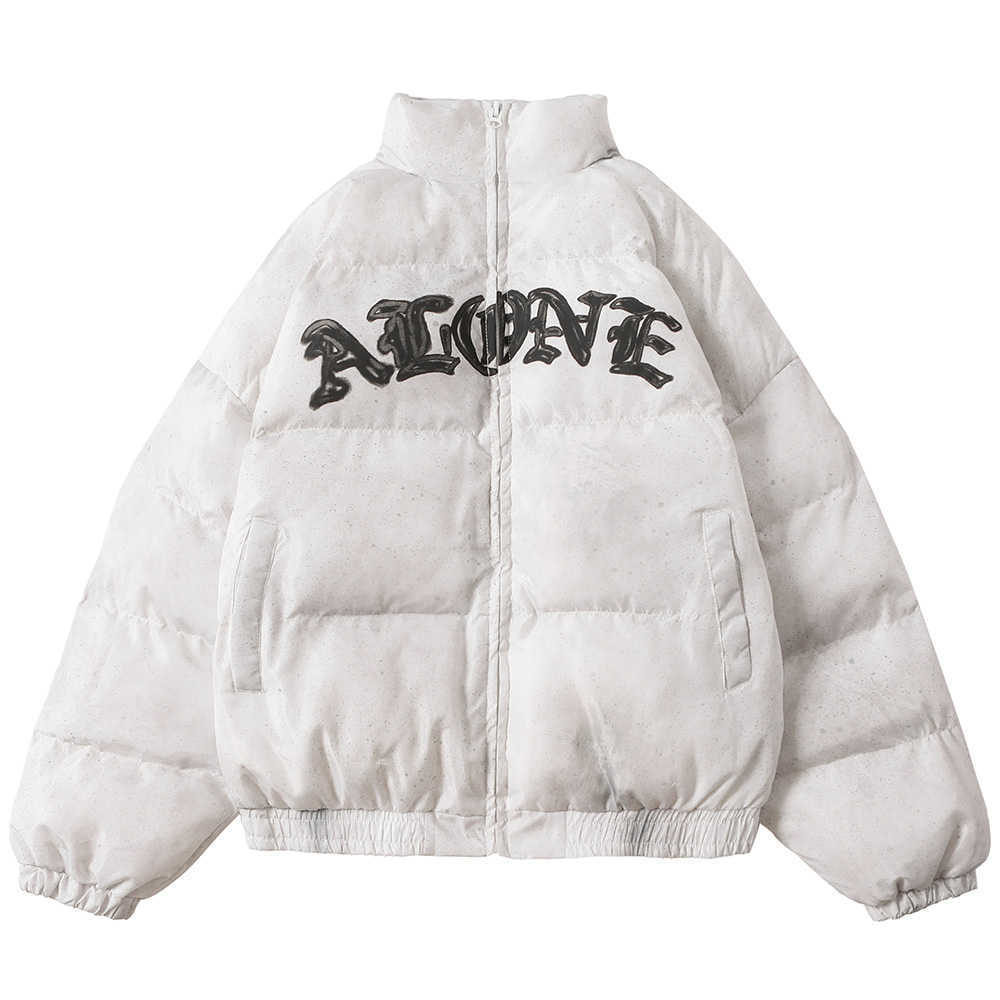 Aolamegs Winter Jacket Men Letter Inkjet Embroidery Badge Streetwear Men Warm Thick Zipper Harajuku All-match Parka Jackets Coat 210818