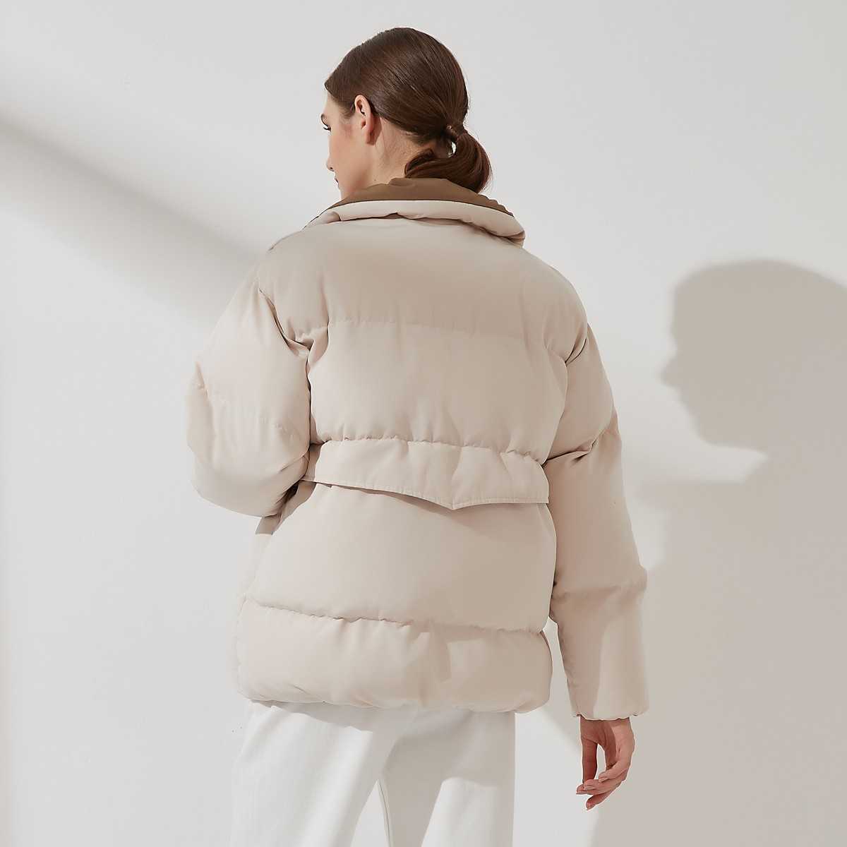 Wixra Womens Puffer Jacket Fashion Loose Patchwork Parka Solid Warm Outwear Ladies Streetwear Winter Coat Female Clothes 211013