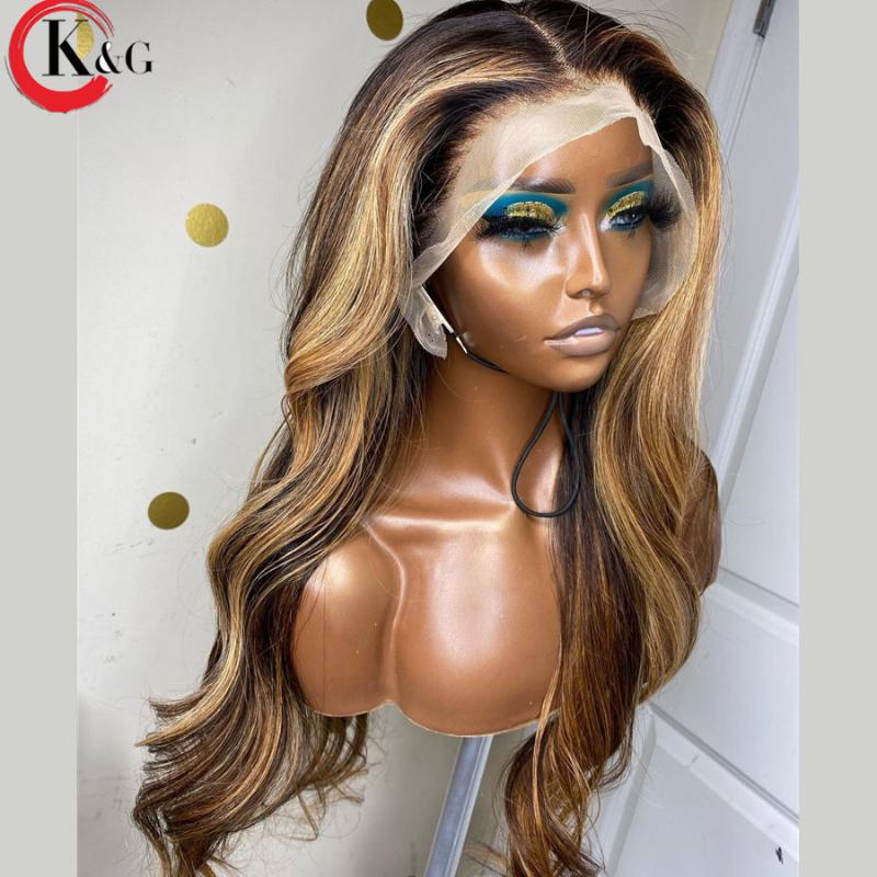 Lace Wigs KUNGANG Highlight T-part Front Human Hair Wave 150% Density With Baby Brazilian Middle women wigs