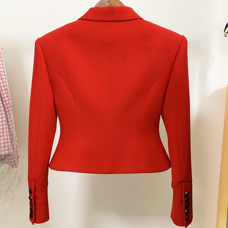 HIGH QUALITY Red Blazer Women Short 202 Female Suit Pocket Decoration Cloth Button Jackets Blazers Coat 210525