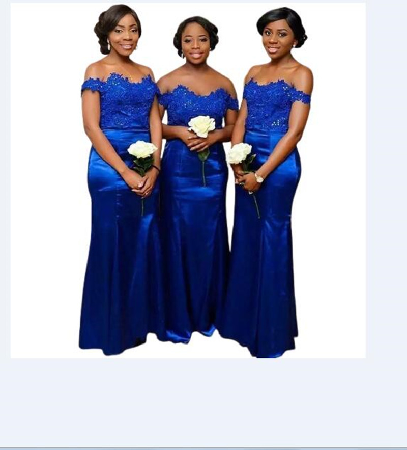 Royal Blue Bridesmaid Dresses Plus Size Lace Appliques Wedding Guest Dress For Black Girls Off Shoulder Mermaid Maid Of Honor Gown Custome