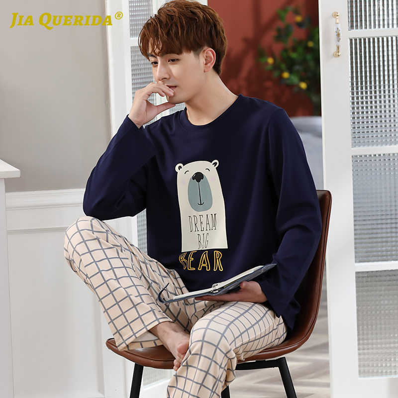 Long Sleeve Long Pants Sleepwear Fashion Style Casual Style Pajamas Set Plaid Printing Homesuit Homeclothes Man Clothes 211019
