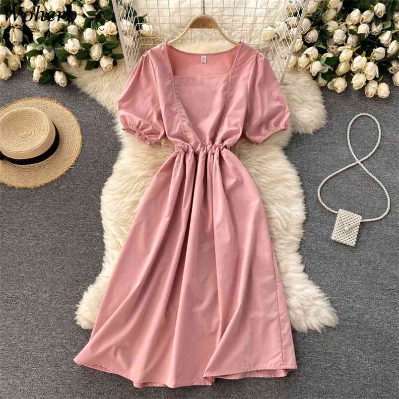 Chic Summer Short Puff Sleeve Women Dress O-neck Slim Waist Casual All Match Female Midi Dresses Ladies Solid Vestidos 210519, Orange red
Chic Summer Short Puff Sleeve Women Dress O-neck Slim Waist Casual All Match Female Midi Dresses Ladies Solid Vestidos 210519, Orange red