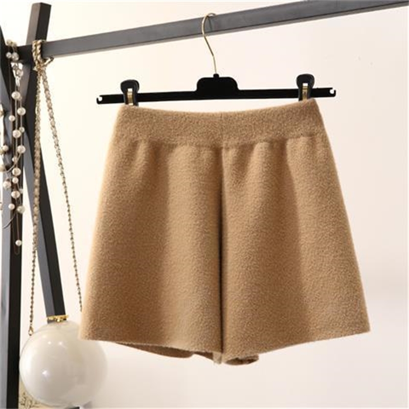 Nomikuma Thicken Faux Mink Cashmere Women Shorts Causal High Waist Autumn Winter Basic Bottom New Femme Wide Leg Short 6D158 210427