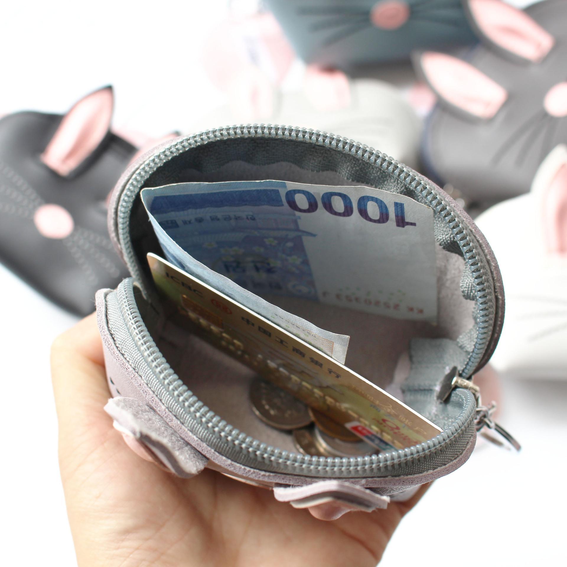 Korean Style 3D Rabbit Ear PU Leather Card Holder With Hanging Keychain Bunny Credit Card Coin Purse Holders Party