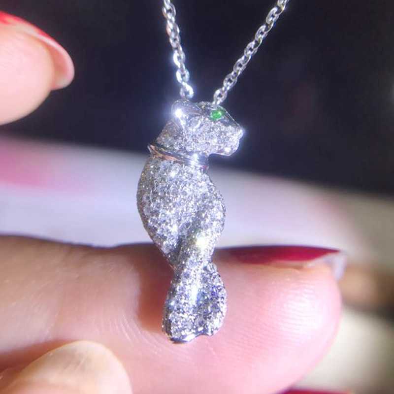 Trendy Elegant Leopard Cross Leg Charm Necklace Zircon Green Eyes Animal Panther Necklace Long Chain Women Brand Wedding Jewelry X0707 - view 3