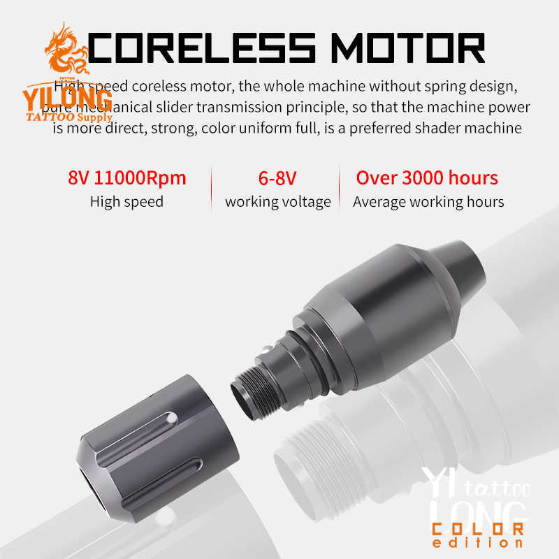 YILONG Pen Style Short Rotary Tattoo Machine Coreless Motor DC Connected 3.5 Inches Length 210622