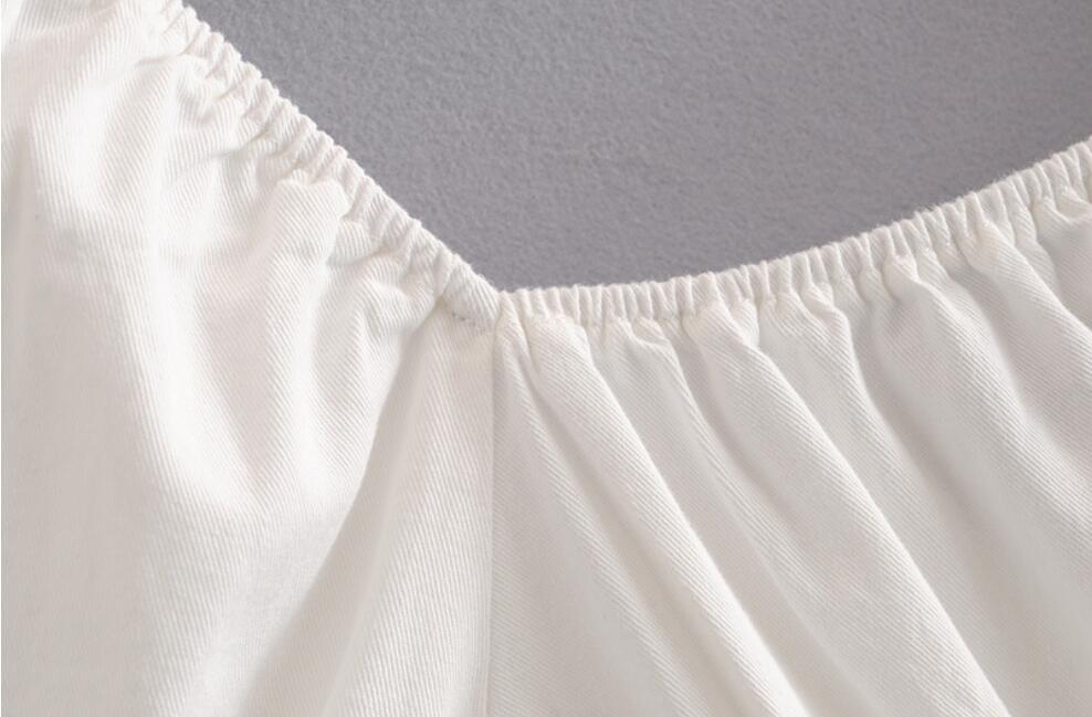 Cotton Elastic Square Collar Long Sheep Leg Sleeve Dress French Elegant Women Slim fit Swing A line White Dresses Vestido 210429