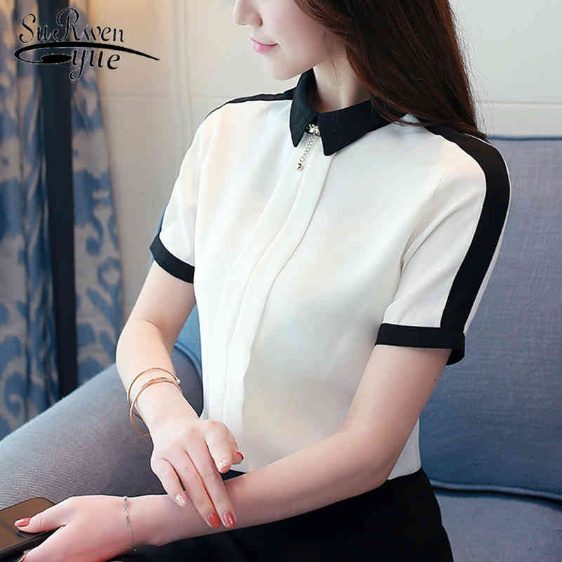 Summer Office Lady Solid Chiffon Short Sleeve Women blouses Casual Simple Shirt Female Tops Clothing Blusas 0209 40 210427