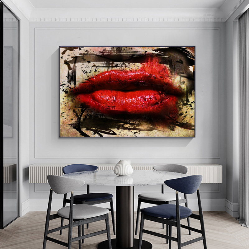 Modern Posters and Prints Canvas Painting Abstract Graffiti Sexy Women Red Lip Wall Pictures for Living Room Cuadros Home Decor
