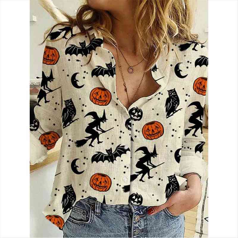halloween blouse women pumpkin bat print turn down collar loose shirt autumn gothic long sleeve blouse camisas, White
halloween blouse women pumpkin bat print turn down collar loose shirt autumn gothic long sleeve blouse camisas, White