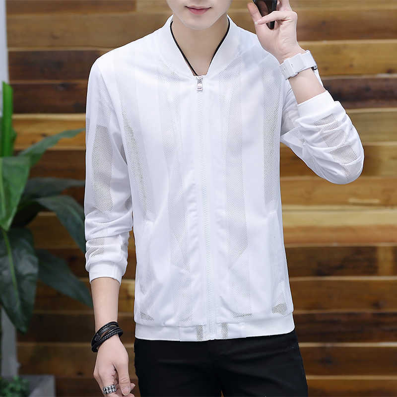 Transparent Stripe Solid Cool Jackets Men Sun Protection Clothing Summer Casual Jacket skin Thin Coat Male Plus Size M-5XL 211009