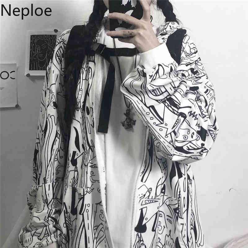 Neploe Harajuku Anime Hoodies Zipper Thicked Oversized Outwear Streetwear BF Korean Fashion Hooded Sweatshirt Coat Female 94645 210422