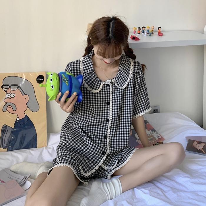 Korobov Women Striped Short Sleeve Turn-Down Collar Blouses And High Waist Elastics Shorts 2 Pieces Sets Sweet Pockets Suits Two Piece Dress