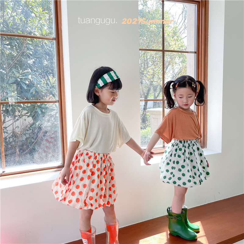 Summer girls fashion dot Ruffled lantern skirt Kids cute cool bubble baby girl casual clothes 210508