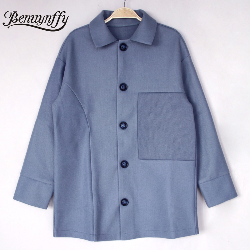 Turn-down Collar Single Breasted Solid Coat Women Autumn Winter Drop Long Sleeve Female Overcoat Loose Clothing 210510