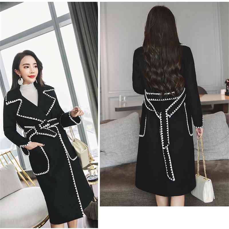 Autumn And Winter Casual Fashion Women Jacket Loose Plus Long Sleeves Lapel Trench Double-breasted Decoration Coat 210515
