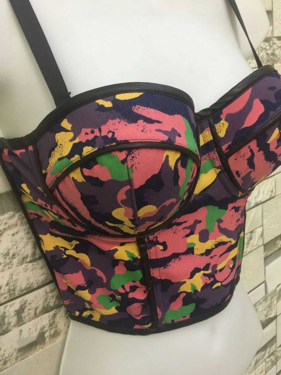 Fashion Camo PU leather Bralet Push Up Women's Bustier Corset Wedding Party Cropped Tube Top 210527