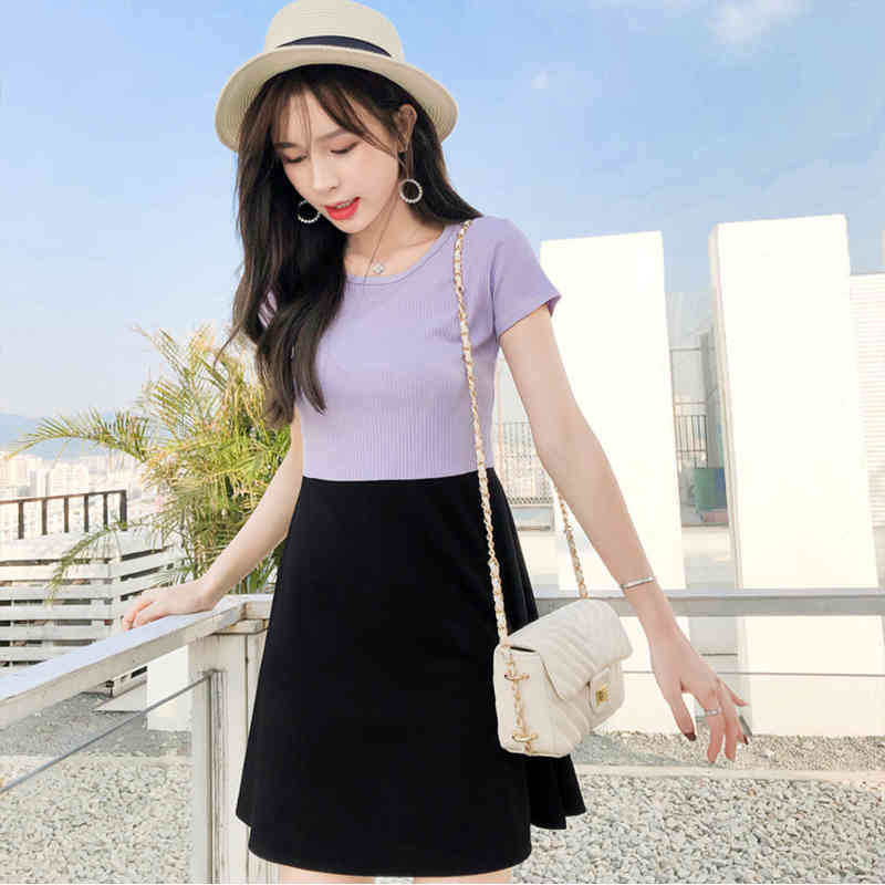 Summer Dress Women Plus Size Women's es Korean Vintage Tshirt Yellow Pink Casual Cotton Short Sleeve 210428