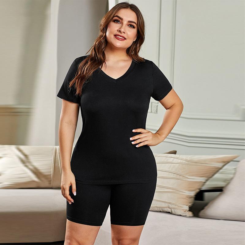 Plus Size Tracksuits Women Clothing 2 Piece Sets Cotton Homewear 2021 V Neck Black Two-piece Knitted Pajamas Sleepwear Suits 5XL
Plus Size Tracksuits Women Clothing 2 Piece Sets Cotton Homewear 2021 V Neck Black Two-piece Knitted Pajamas Sleepwear Suits 5XL