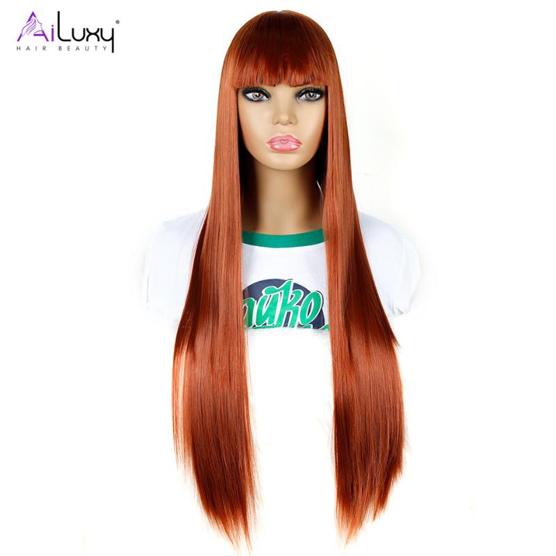 Synthetic Wigs AILUXY Straight Wig With Bangs Long Hair 613 28 Inch For Women Heat Resistant
