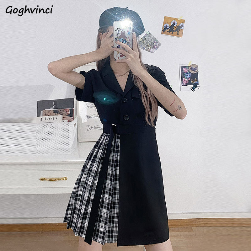 Short Sleeve Dress Women Asymmetrical Lace Up Patchwork Pleated Notched Plaid Womens Korean Style Sexy Trendy Elegant Casual New, Black
Short Sleeve Dress Women Asymmetrical Lace Up Patchwork Pleated Notched Plaid Womens Korean Style Sexy Trendy Elegant Casual New, Black