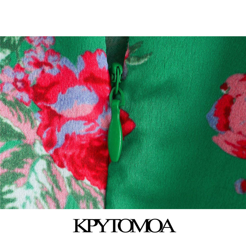 Women Fashion Floral Print Pleated Asymmetrical Midi Dress Backless Zipper Ruffled Female Dresses Mujer 210420