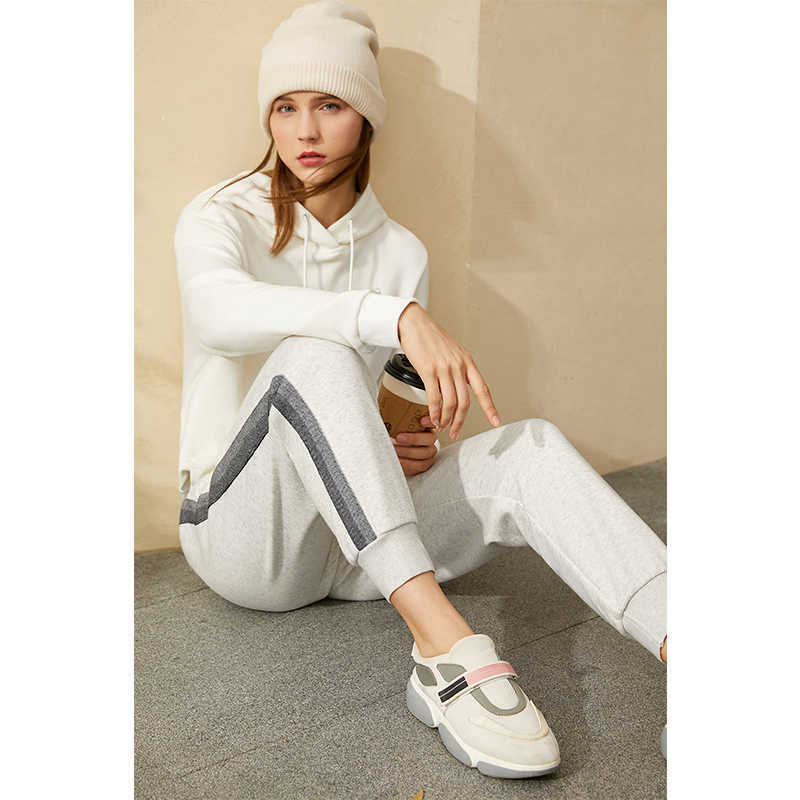 Minimalism Winter Fashion Pants Sport Causal Elastic Waist Fleece Patchwork Female Trousers Women's 12030409 210527