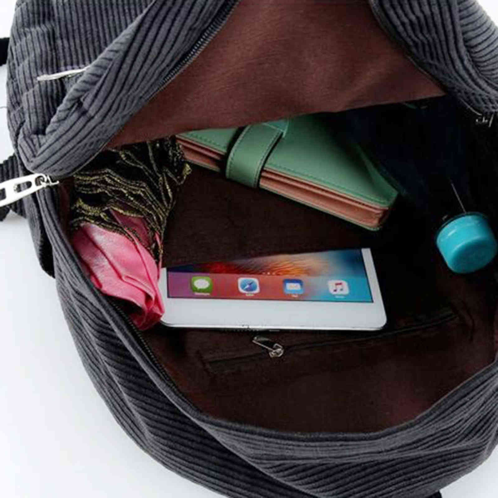 Daily Large Capacity School Bags Women Corduroy Travel Shopping Backpack Unisex Solid Color Zipper Student Knapsack Y1105