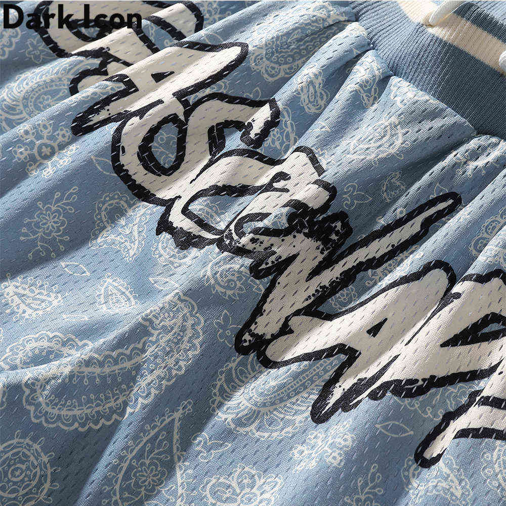 Light Blue Bandana Shorts Men Summer Jersey Material Men's Shorts Streetwear Shorts for Man 210603