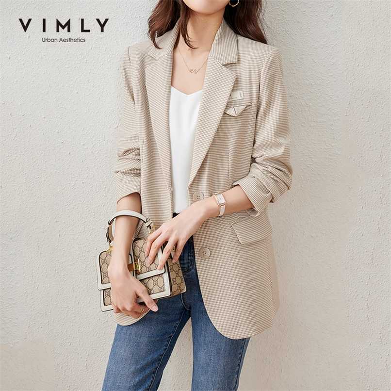 VIMLY Coat For Women Fashion Notched Single Breasted Houndstooth Blazer Office Lady Business Jackets Female Clothes F6390 210930