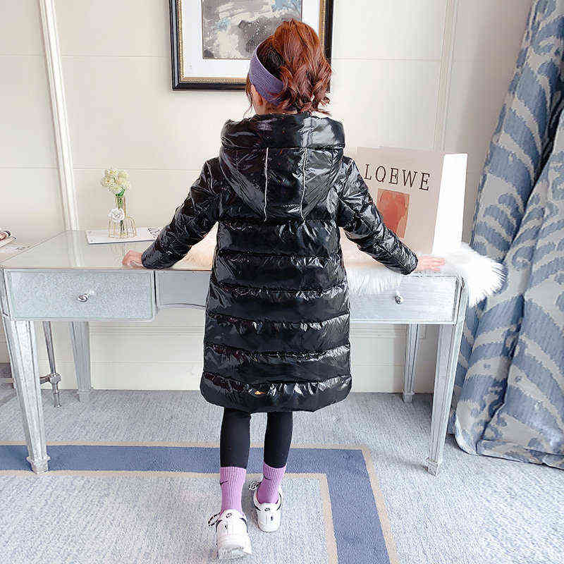 Winter Girls Jacket Coat Kids Hooded Long Outerwear Waterproof Bright Reflective Children Clothes 4 5 6 7 8 9 10 11 12 13 Years 211111