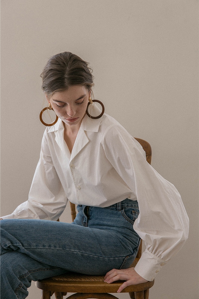 Loose Vintage White Shirt female Blouse Shirts Turn Down collar Lantern Long Sleeve Harajuku Female Elegant top 316F 210420