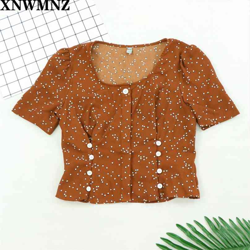 Chic Elegant brown polka dot Print blusas mujer de moda Center Buttons Vintage Slim V Neck Women blouse 210520
Chic Elegant brown polka dot Print blusas mujer de moda Center Buttons Vintage Slim V Neck Women blouse 210520