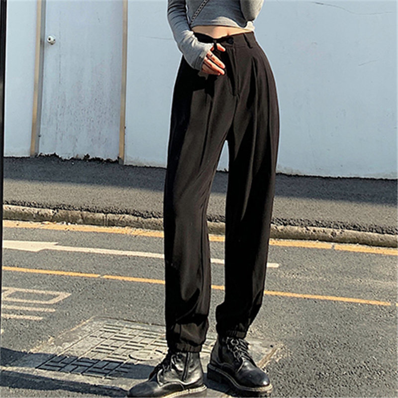 Spring Fashion Slim All Match Large Size Loose OL Streetwear Straight Pants Chic Gentle Casual Trousers 210421